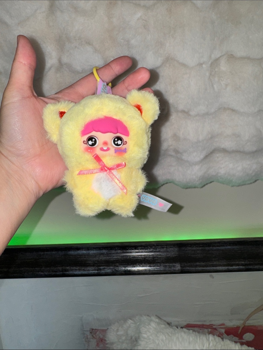 Yaya Confirmed Yellow Plush Bear Keychain with Pink Face Bow - Kids Accessories